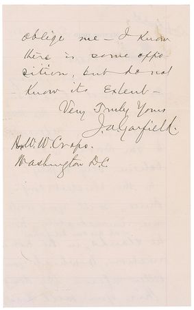 Lot #39 James A. Garfield: As president-elect, Garfield weighs in on a possible cabinet position for a California representative - Image 2