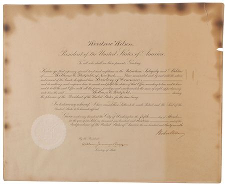 Lot #57 Woodrow Wilson: On the day after his inauguration as president, Wilson appoints the first-ever secretary of commerce - Image 1