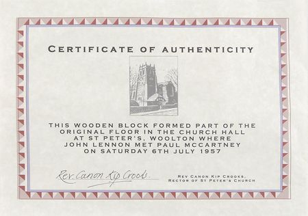 Lot #645 Beatles: Rare section of flooring from the church floor where Lennon met McCartney - Image 3