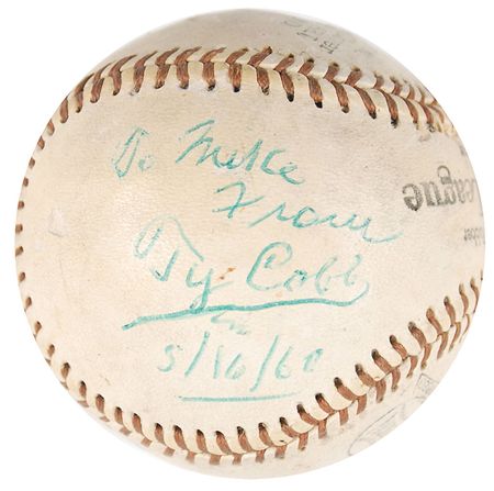 Lot #925 Ty Cobb: Exceptional single-signed Cobb baseball - Image 1