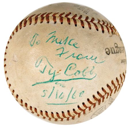 Lot #925 Ty Cobb: Exceptional single-signed Cobb baseball - Image 2