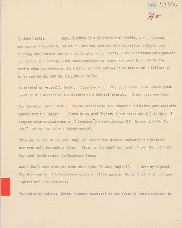 Lot #576 Frank Lloyd Wright: ?Goodbye, Lewis, I shall read your ?brief? in the New Yorker with shame. I shall read it knowing your real opinion is worthless whatever you may write? - Image 2
