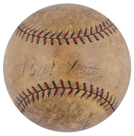 Lot #943 NY Yankees: 1928: Rare 1928 Yankees baseball featuring Gehrig, Lazzeri, and Pennock?along with Ruth on both sweet spots! - Image 1