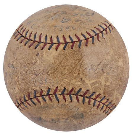 Lot #943 NY Yankees: 1928: Rare 1928 Yankees baseball featuring Gehrig, Lazzeri, and Pennock?along with Ruth on both sweet spots! - Image 2
