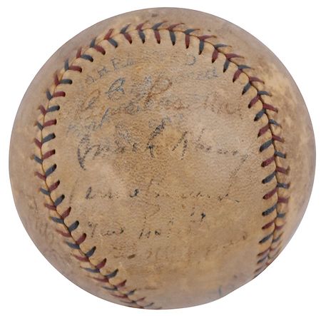 Lot #943 NY Yankees: 1928: Rare 1928 Yankees baseball featuring Gehrig, Lazzeri, and Pennock?along with Ruth on both sweet spots! - Image 5