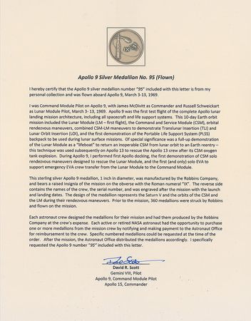 Lot #389 Apollo 9: Flown Robbins medal selected by Dave Scott for his personal collection - Image 3