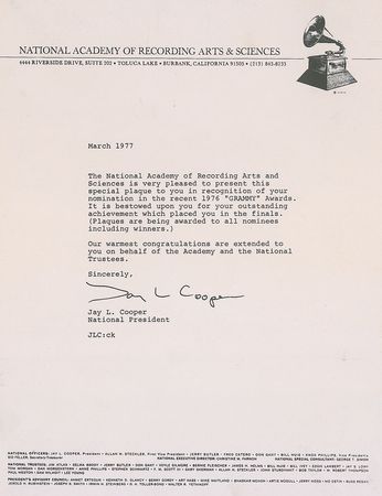 Lot #875 Peter Frampton: 1976 Grammy Nomination - Image 1