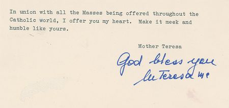 Lot #369 Mother Teresa Handwritten Letter Signed - Image 1