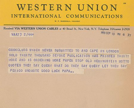 Lot #650 Ernest Hemingway: ?Scribners ordered another 25000 printed the day it came out? - Image 1