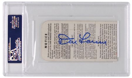 Lot #1042 Don Larsen: Desirable signed ticket stub for Larsen’s 1956 World Series perfect game - Image 1