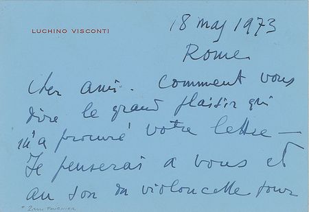 Lot #963 Luchino Visconti: Rare letter from Visconti to an acclaimed cellist - Image 1