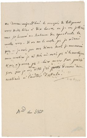 Lot #641 Madame de Stael Handwritten Letter Signed - Image 1