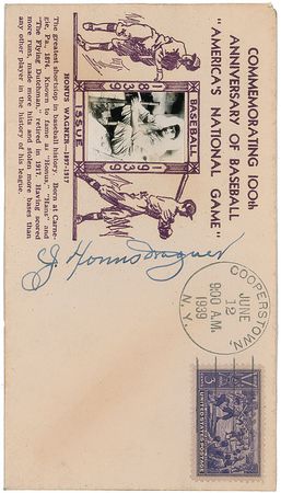 Lot #1062 Honus Wagner: Desirable Wagner induction day cover, postmarked June 12, 1939, the date of the Hall's grand opening - Image 1
