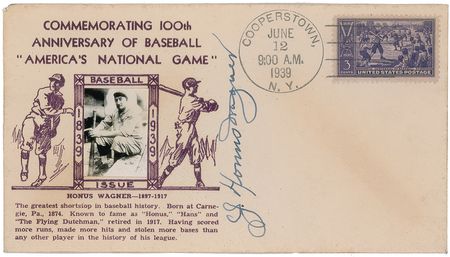 Lot #1062 Honus Wagner: Desirable Wagner induction day cover, postmarked June 12, 1939, the date of the Hall's grand opening - Image 2