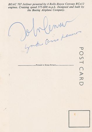 Lot #762 Beatles: Lennon and Ono: Superb John and Yoko signatures obtained in flight over the Atlantic - Image 1