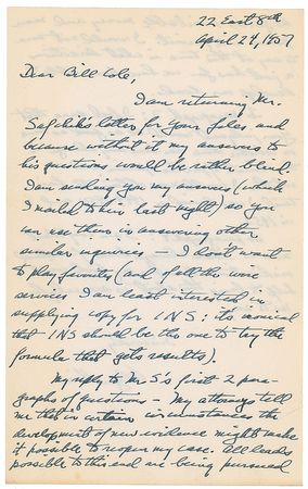 Lot #231 Alger Hiss: Upon the release of his 1957 memoir: “I am confident now as I have always been of eventual vindication” - Image 1