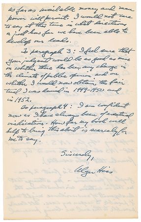 Lot #231 Alger Hiss: Upon the release of his 1957 memoir: “I am confident now as I have always been of eventual vindication” - Image 2