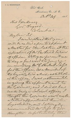 Lot #273 Christopher G. Memminger: Uncommon letter from the Confederacy’s treasurer - Image 1