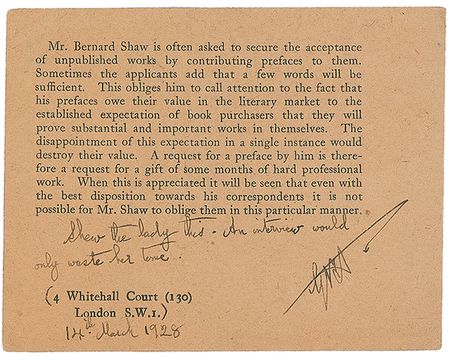 Lot #697 George Bernard Shaw: ?An interview would only waste her time? - Image 1