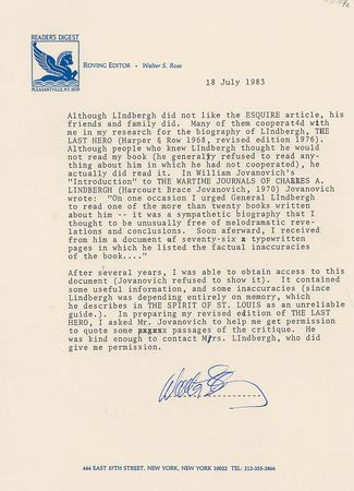 Lot #569 Charles Lindbergh: ?This article contained some facts mixed with a good deal of fiction and rumor. I felt that, on the whole, it was quite inaccurate, trivial, and rather silly? - Image 2