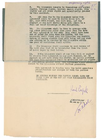 Lot #630 Karel Capek: Fantastic document for the American premiere of the play that introduced the word ?robot? - Image 2