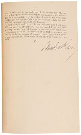 Lot #44 Woodrow Wilson: Wilson informs Congress of his ultimatum on German submarine warfare - Image 1