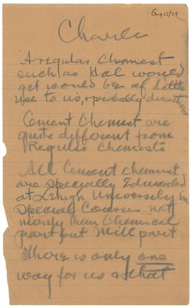 Lot #204 Thomas Edison: The inventor and chemistry enthusiast specifies hiring requirements while experimenting with concrete: “Cement chemist are quite different from regular chemists” - Image 1