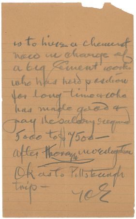 Lot #204 Thomas Edison: The inventor and chemistry enthusiast specifies hiring requirements while experimenting with concrete: “Cement chemist are quite different from regular chemists” - Image 2