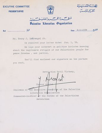 Lot #150 Yasser Arafat: ?We hope your interest in politics includes knowing about the legitimate struggle of our Palestinian people? - Image 3