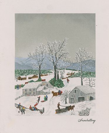 Lot #672 Grandma Moses: Charming ?Snowballing? scene sent to her discoverer - Image 2