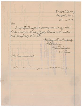 Lot #516 William F. Halsey: Exceedingly early endorsement while serving at Annapolis - Image 1