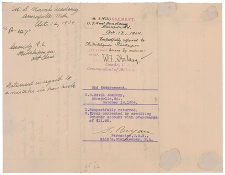 Lot #516 William F. Halsey: Exceedingly early endorsement while serving at Annapolis - Image 2