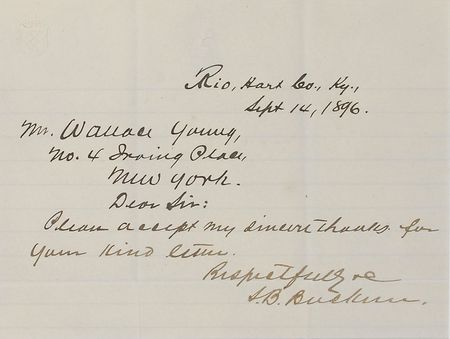 Lot #460 Simon Bolivar Buckner Handwritten Letter Signed - Image 2