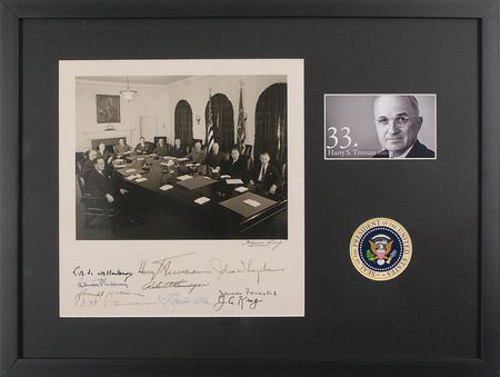 Lot #65 Harry S. Truman and Cabinet: Oversized Harris and Ewing portrait of Truman’s cabinet - Image 1