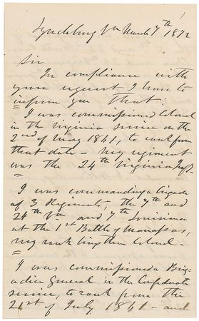 Lot #422 Jubal A. Early: Early meticulously outlines his CSA resume, mentioning the Battle of Manassas, a wound at Williamsburg, and the important Valley Campaign - Image 1