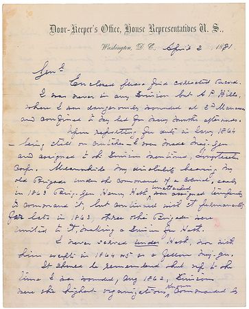 Lot #424 Charles W. Field: ?It should be remembered that at the time I was wounded, Aug. 1862, divisions were the highest organizations known commanded by Maj Gen?l Longstreet, Jackson, A. P. Hill &c? - Image 1