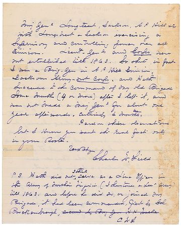 Lot #424 Charles W. Field: ?It should be remembered that at the time I was wounded, Aug. 1862, divisions were the highest organizations known commanded by Maj Gen?l Longstreet, Jackson, A. P. Hill &c? - Image 2