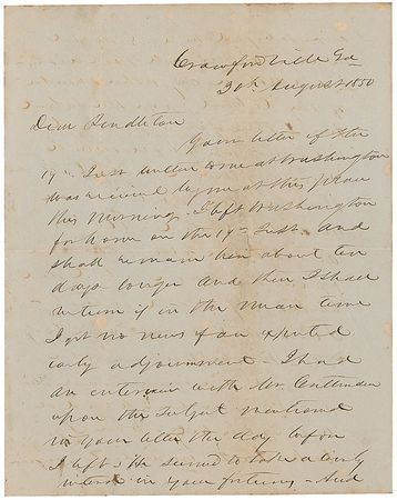 Lot #451 Alexander Stephens: Recommending a diplomat to Fillmore?s administration - Image 1