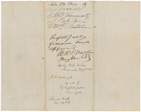 Lot #410 William H. T. Walker: Rare discharge certificate endorsed by the general shot from his horse during the Battle of Atlanta - Image 2