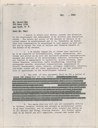 Lot #792 Gram Parsons: Early management contract for Parsons and the International Submarine Band - Image 1