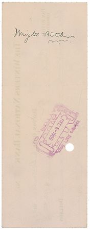 Lot #583 Wilbur Wright: Rare and exceptional 1909 Wilbur Wright check, twice-signed “Wright Brothers, W. W.” - Image 2
