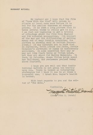 Lot #670 Margaret Mitchell: “In some countries they may or may not like Clark Gable or Vivien Leigh, but they all shout for Hattie McDaniel” - Image 2