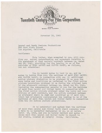 Lot #945 Stan Laurel: The comedic duo loan themselves to 20th Century Fox for A-Haunting We Will Go - Image 1