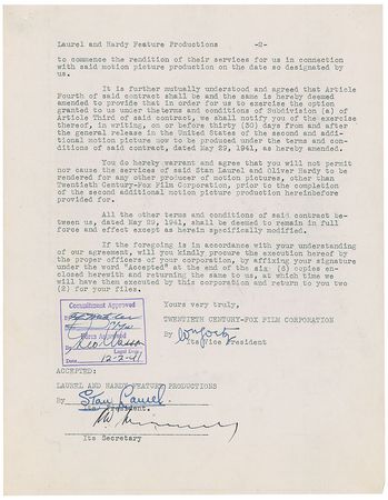Lot #945 Stan Laurel: The comedic duo loan themselves to 20th Century Fox for A-Haunting We Will Go - Image 2