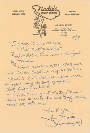 Lot #973 Allan ‘Rocky’ Lane Suit - Image 8
