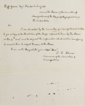 Lot #7 John Quincy Adams: Adams forwards a resolution to a political rival and former ‘Kitchen Cabinet’ member of Jackson’s, now Printer to Congress - Image 2