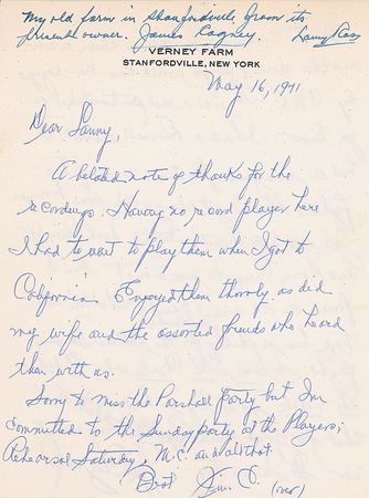 Lot #914 James Cagney: “I found an old artist friend of Charlie’s who had been in Shelby with Charlie for the Gibbons–Dempsey fight” - Image 1