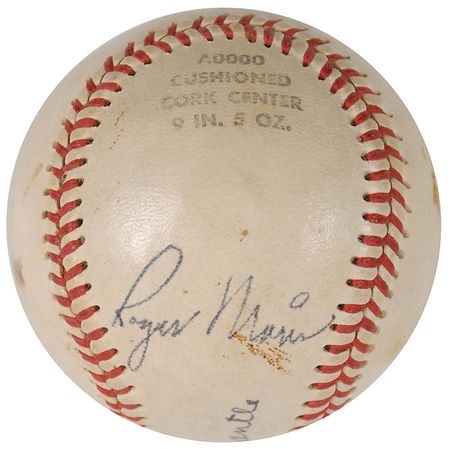 Lot #1046 Mickey Mantle and Roger Maris: Extremely rare ‘M & M’ boys dual-signed ball - Image 1