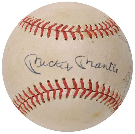 Lot #1046 Mickey Mantle and Roger Maris: Extremely rare ‘M & M’ boys dual-signed ball - Image 2
