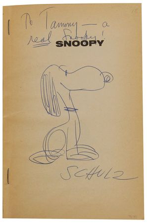 Lot #739 Charles Schulz: Fantastic 1950s sketch inscribed to ?a real Snoopy!? - Image 1